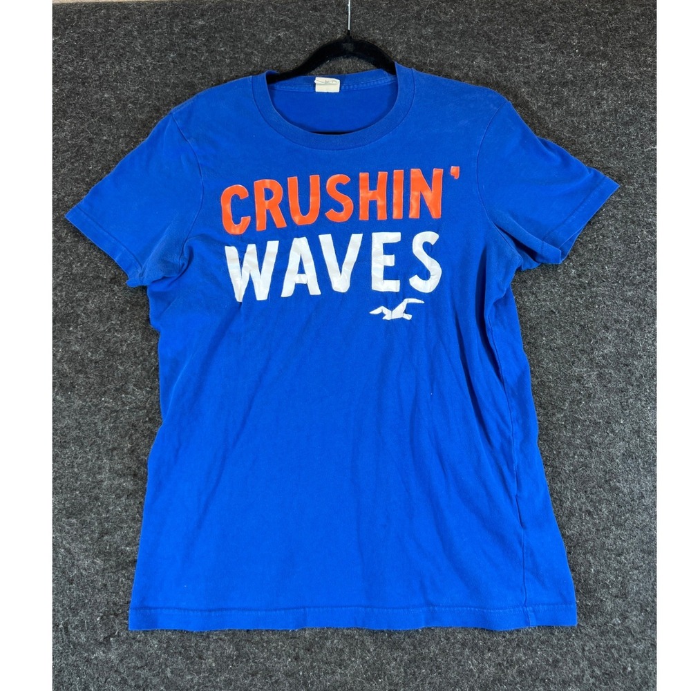 Hollister Crushin Waves Graphic TShirt Mens Medium Blue Cotton Short Sleeve